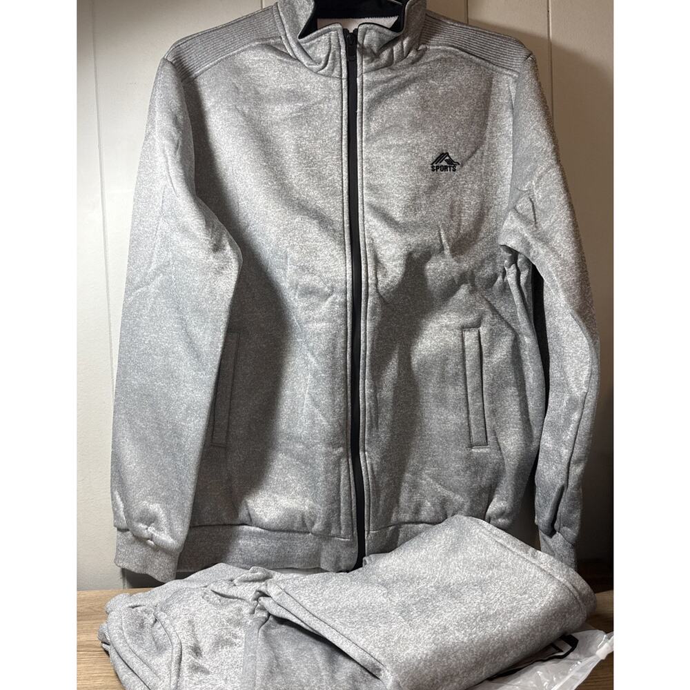 Sport Sweater Men Gray Full Zip And Pants Logo Athletic Stretch Mens Size Lg JJ